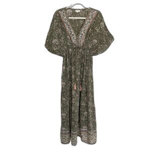 World Market Olive Green Floral Maxi Dress Size L/XL